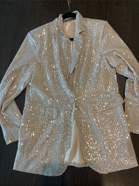 Silver Sequin Blazer Jacket - Tailored Sparkle